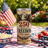 America 250 Tumbler Wrap PNG | 250 Years of Freedom | Patriotic Eagle 20oz Skinny Sublimation Design | 1776-2026 | Instant Download