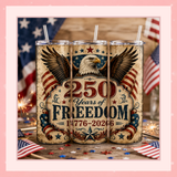 America 250 Tumbler Wrap PNG | 250 Years of Freedom | Patriotic Eagle 20oz Skinny Sublimation Design | 1776-2026 | Instant Download