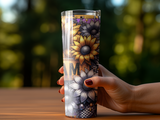 Tall tumbler with sunflowers and the word "MOM" in bold letters.