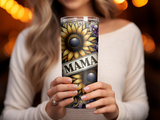 Sunflower and floral design tumbler with "MAMA" text.