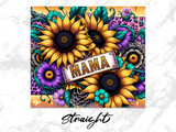 Sunflowers, purple flowers, and leopard print with "Mama" text.