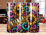 Sunflower Mama Tumbler Wraps, 20oz Skinny Tumbler Sublimation Designs, Colorful Flower Patterns, Digital Download, PNG Files,