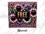 Pink and purple flowers and leopard print with "FREE" text.